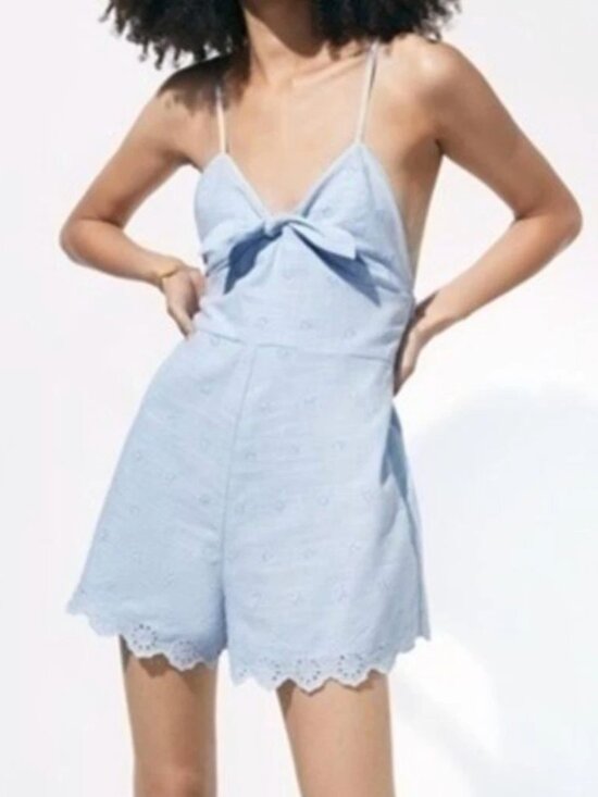 Zara Pants - Zara Blue Eyelet Short Romper Size S